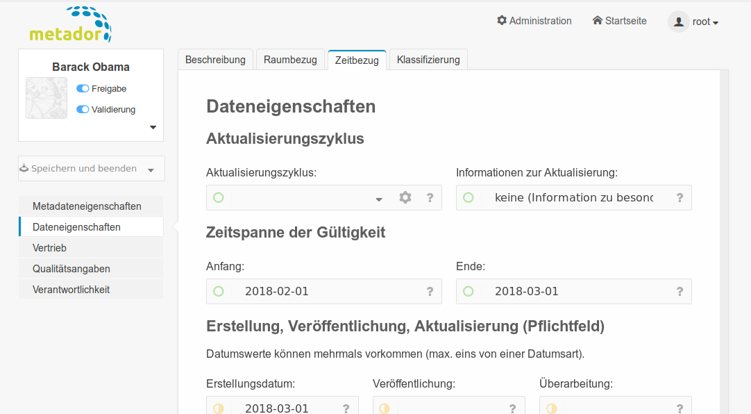 Formular Datensatz Dateneigenschaften Zeitbezug