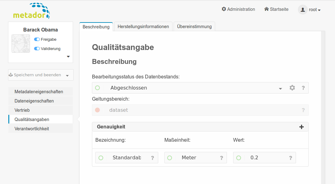 Formular Datensatz Qualitätsangaben Beschreibung