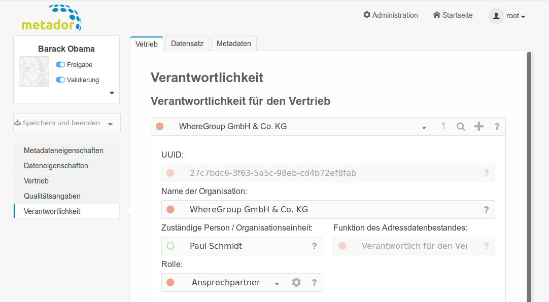 Formular Datensatz Verantwortlichkeit Vertrieb