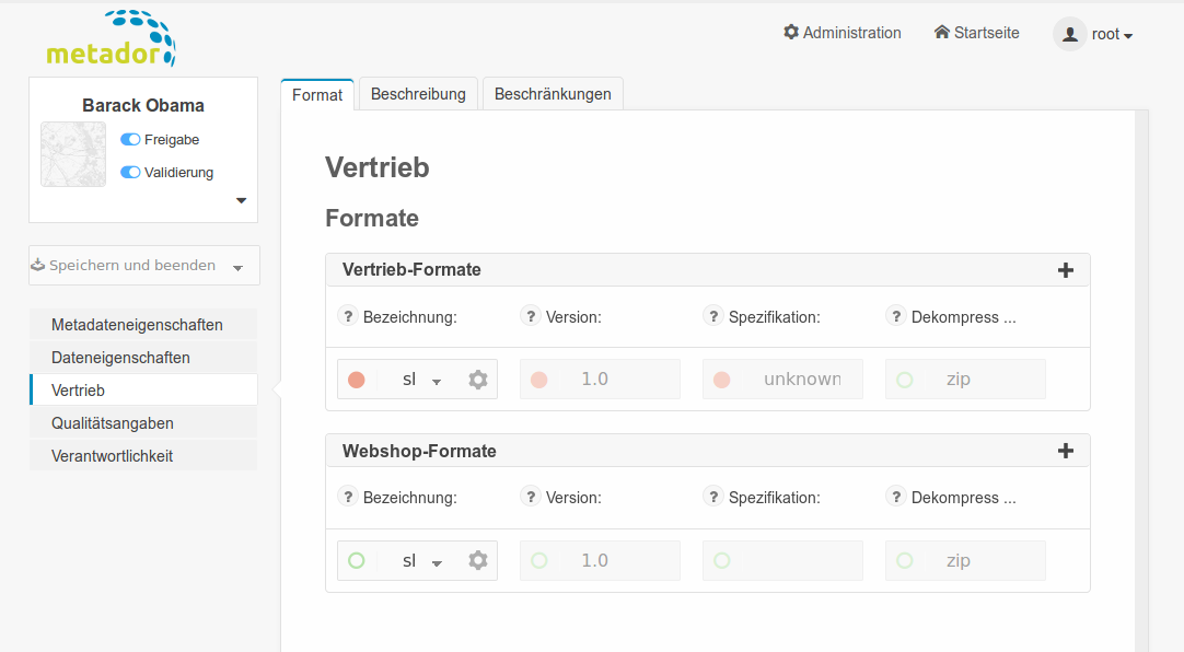 Formular Datensatz Vertrieb Format