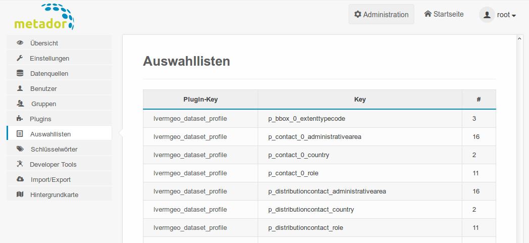 Einstellungen Auswahllisten