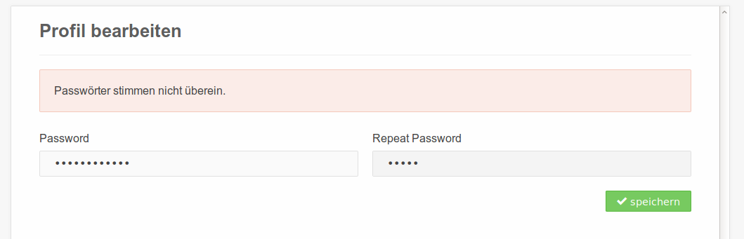 Formular neues Passwort
